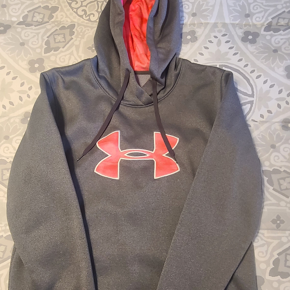 Under Armour Charcoal Hoodie with Coral Logo